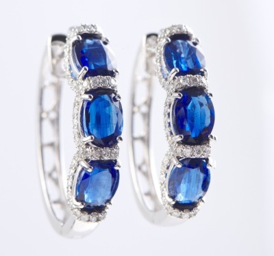 A PAIR OF KYANITE AND DIAMOND HOOP EARRINGS