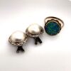 AN OPAL TRIPLET SET DRESS RING TOGETHER WITH A PAIR OF MABE PEARL EARRINGS