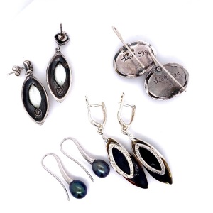 FOUR PAIRS OF SILVER GEM SET EARRINGS