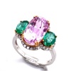 A KUNZITE, EMERALD AND DIAMOND RING - 2