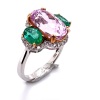 A KUNZITE, EMERALD AND DIAMOND RING - 3