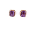 A PAIR OF AMETHYST AND DIAMOND STUD EARRINGS