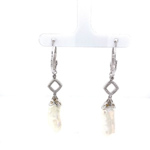 A PAIR OF BAROQUE PEARL AND DIAMOND DROP EARRINGS