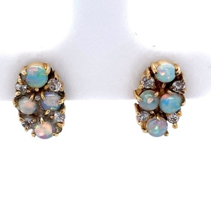 A PAIR OF OPAL AND DIAMOND EARRINGS