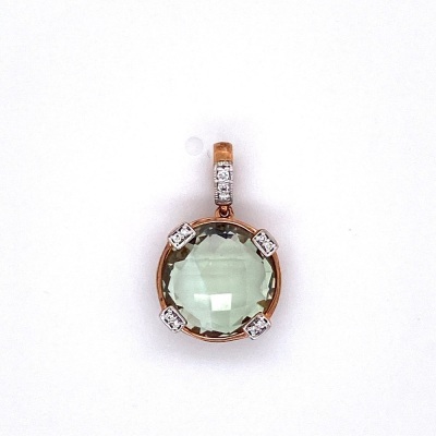 A GREEN QUARTZ AND DIAMOND PENDANT