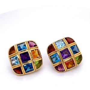 A PAIR OF ITALIAN MULTI GEM EARRINGS