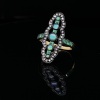 AN ANTIQUE STYLE OPAL, EMERALD AND DIAMOND RING
