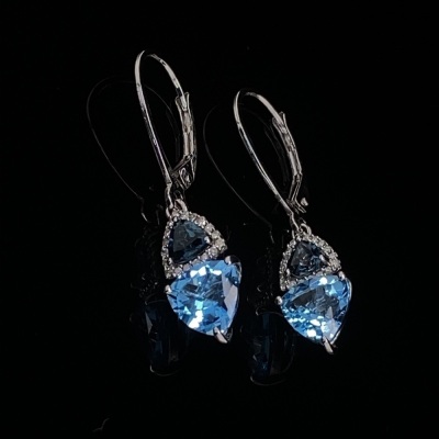 A PAIR OF TOPAZ AND DIAMOND DROP EARRINGS