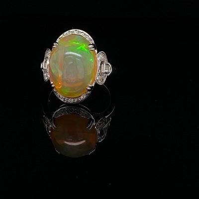 AN OPAL AND DIAMOND RING