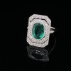 AN ART DECO STYLE EMERALD AND DIAMOND RING - 4