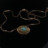 AN ANTIQUE TURQUOISE BROOCH/PENDANT ON GOLD CHAIN - 4