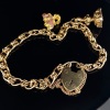 AN ANTIQUE GOLD BRACELET WITH FOB & NATURAL NUGGET CHARM - 3