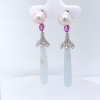 A PAIR JADE AND GEM SET DROP EARRINGS