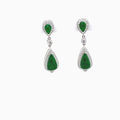 A PAIR OF JADE AND DIAMOND EARRINGS