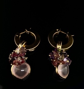 A PAIR OF HOOP EARRINGS WITH ASSORTED DROPS 