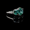 A THREE STONE EMERALD AND DIAMOND RING - 2