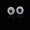 A PAIR OF BURMESE SAPPHIRE AND DIAMOND CLUSTER EARRINGS - 3