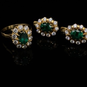 A VINTAGE GILSON SYNTHETIC EMERALD AND DIAMOND SUITE
