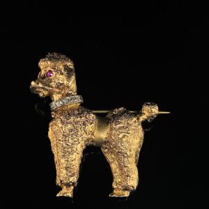 A POODLE GEM SET BROOCH