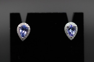 A PAIR OF TANZANITE AND DIAMOND STUDS