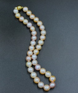 A STRAND OF MULTI COLOURED PEARLS