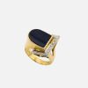 AN ONYX AND DIAMOND BUCKLE RING - 6