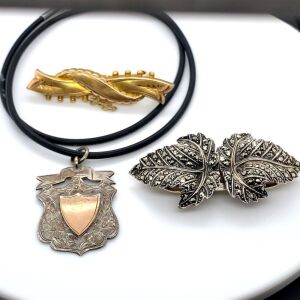 TWO BROOCHES AND A PENDANT NECKLACE