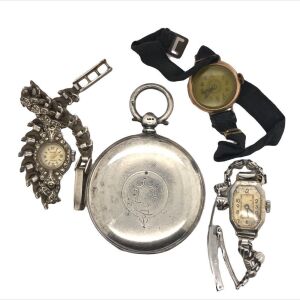 A COLLECTION OF THREE VINTAGE WRISTWATCHES AND A POCKET WATCH