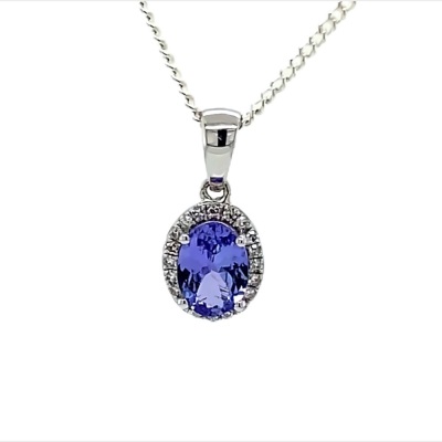 A TANZANITE AND DIAMOND PENDANT