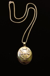 AN ANTIQUE GOLD LOCKET AND CHAIN