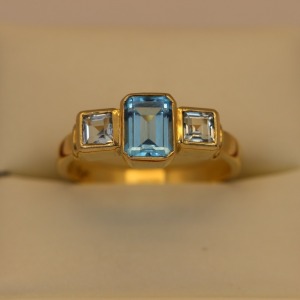 AN AUSTRALIAN THREE STONE TOPAZ RING