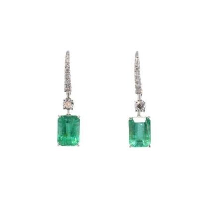 A PAIR OF EMERALD AND DIAMOND EARRINGS