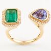 AN OPEN FACE EMERALD AND TANZANITE RING - 2