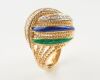 A VINTAGE BLUE AND GREEN ENAMEL DRESS RING - 3